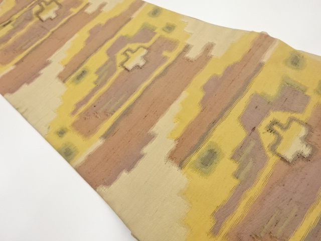 リサイクル　手織り紬抽象模様織出し名古屋帯